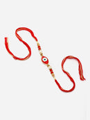 Gold Plated Gold Toned Red Evil Eye Rakhi For Brothers