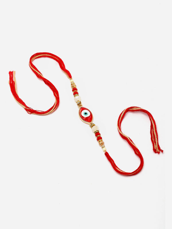Gold Plated Gold Toned Red Evil Eye Rakhi For Brothers