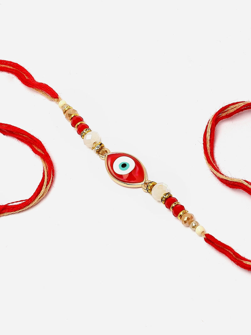 Gold Plated Gold Toned Red Evil Eye Rakhi For Brothers