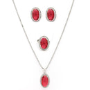 Rhodium Plated Silver Toned Red & White American Diamond Studded Oval Shaped Pendant Combo With Ring