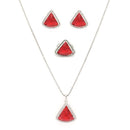 Rhodium Plated Silver Toned Red & White American Diamond Studded Triangular Shaped Pendant Combo With Ring