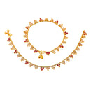 Gold-Plated Floral Red Cubic Zirconia Stone Studded Anklets