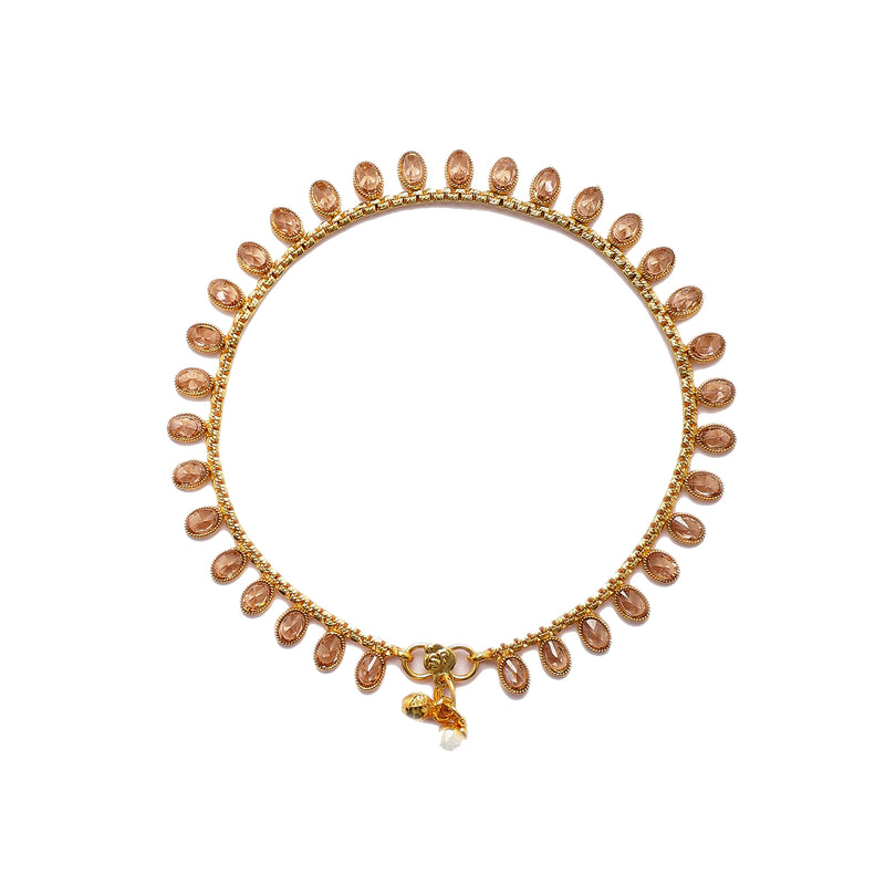 Gold Plated Peach Cubic Zirconia Stone Stone Studded Anklets