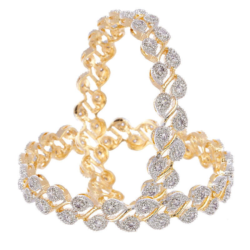 Set Of 2 Gold-Plated White American Diamond-Studded  Bangles