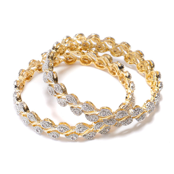 Set Of 2 Gold-Plated White American Diamond-Studded  Bangles