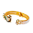 Gold-Plated Multicolor Peacock Design with Kundan & Pearl Stones Bracelet Kada