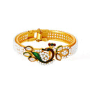 Gold-Plated Multicolor Peacock Design with Kundan & Pearl Stones Bracelet Kada