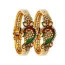 Gold-Plated Multicolor Peacock Design with Kundan & Pearl Stones Bracelet Kada