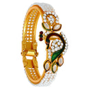 Gold-Plated Multicolor Peacock Design with Kundan & Pearl Stones Bracelet Kada