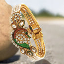 Gold-Plated Multicolor Peacock Design with Kundan & Pearl Stones Bracelet Kada