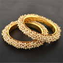 Ethnic White Pearl Gold Plated Bangles Set Jewellery