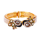 Gold-Plated Blue Peacock Design with Kundan & Pearl Stones Bracelet Kada