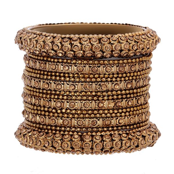 Gold-Plated Mehandi Toned White Artificial Stones studded Bangles Jewellery Set (Set Of 6)