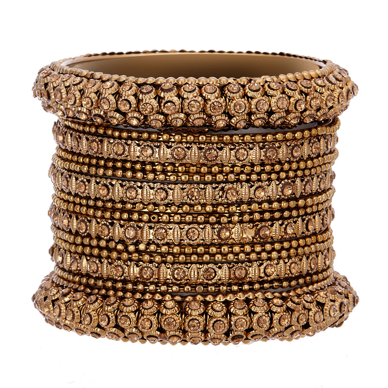 Gold-Plated Mehandi Toned White Artificial Stones studded Bangles Jewellery Set (Set Of 6)