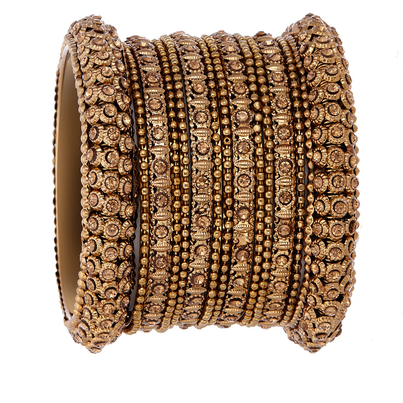 Gold-Plated Mehandi Toned White Artificial Stones studded Bangles Jewellery Set (Set Of 6)