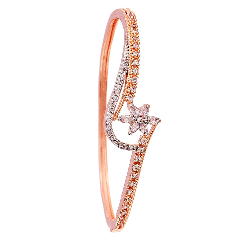 Rose Gold-Plated Flower Shaped Cubic Zirconia Stone-Studded Bracelet