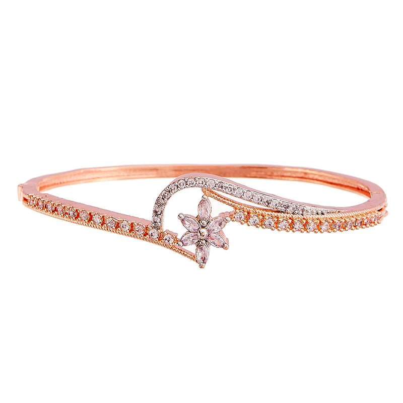 Rose Gold-Plated Flower Shaped Cubic Zirconia Stone-Studded Bracelet