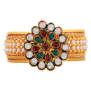 Floral Gold Plated Exquisite Cubic Zirconia Studded Sparkling Pearl Bracelet Kada Jewellery