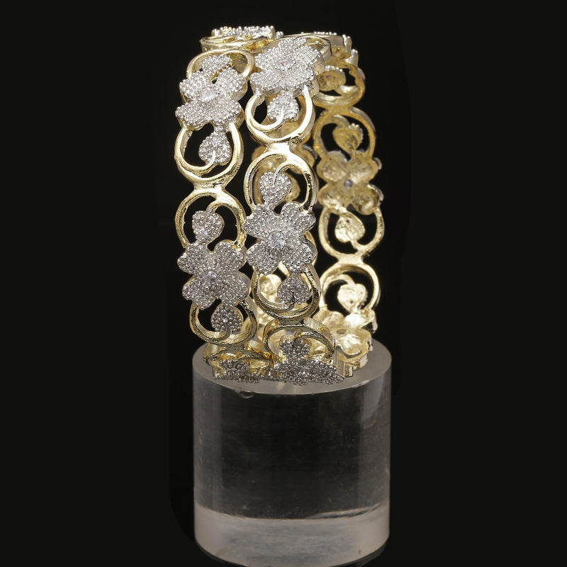 Floral Shape  American Diamond Gold Plated Bangles Jewellery
