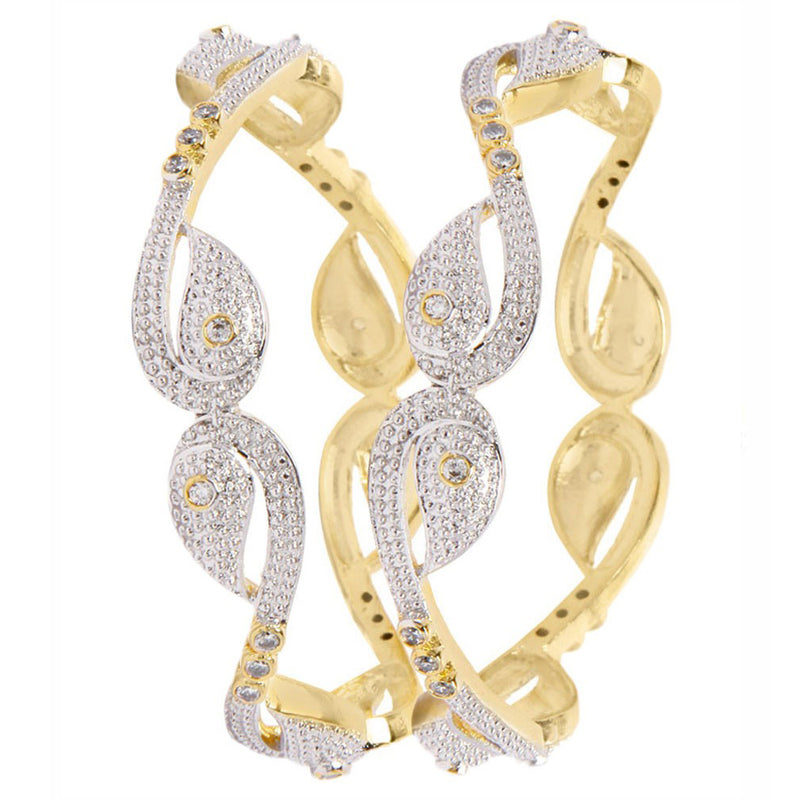 Leaf Shaped American Diamond Gold Plated Bangles Jewellery