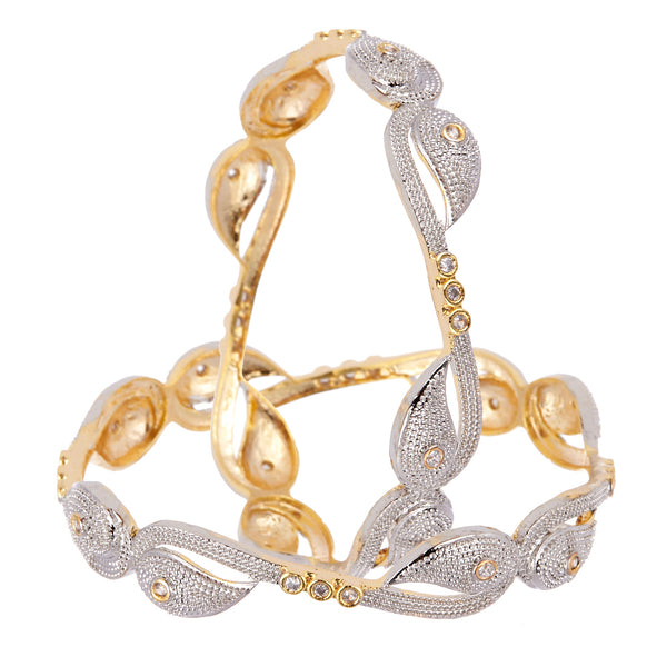 Leaf Shaped American Diamond Gold Plated Bangles Jewellery