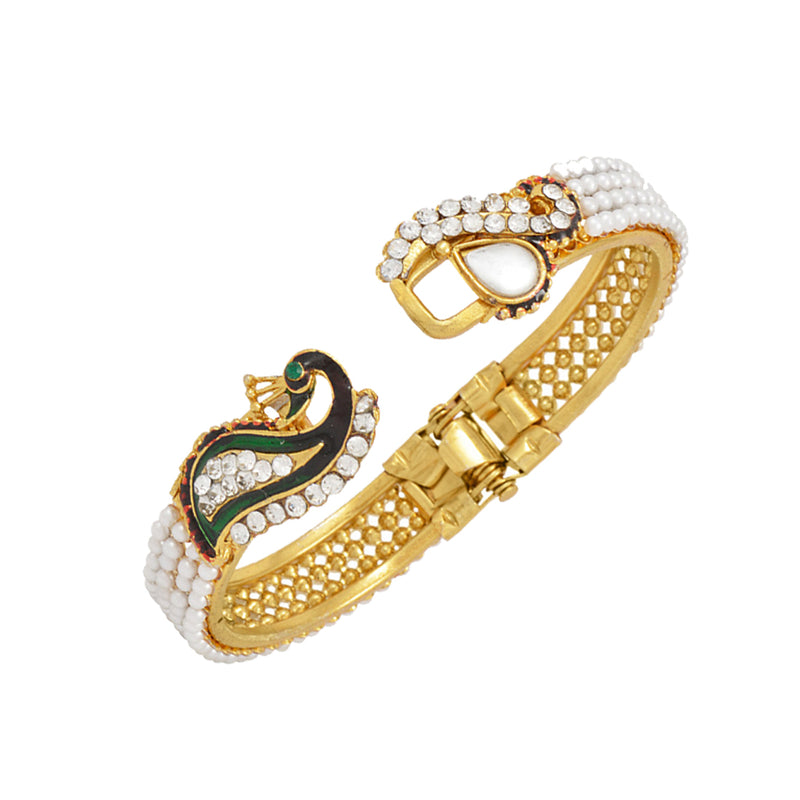 Dancing Peacock American Diamond Gold Plated Bracelet/Kada