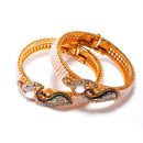 Dancing Peacock American Diamond Gold Plated Bracelet/Kada