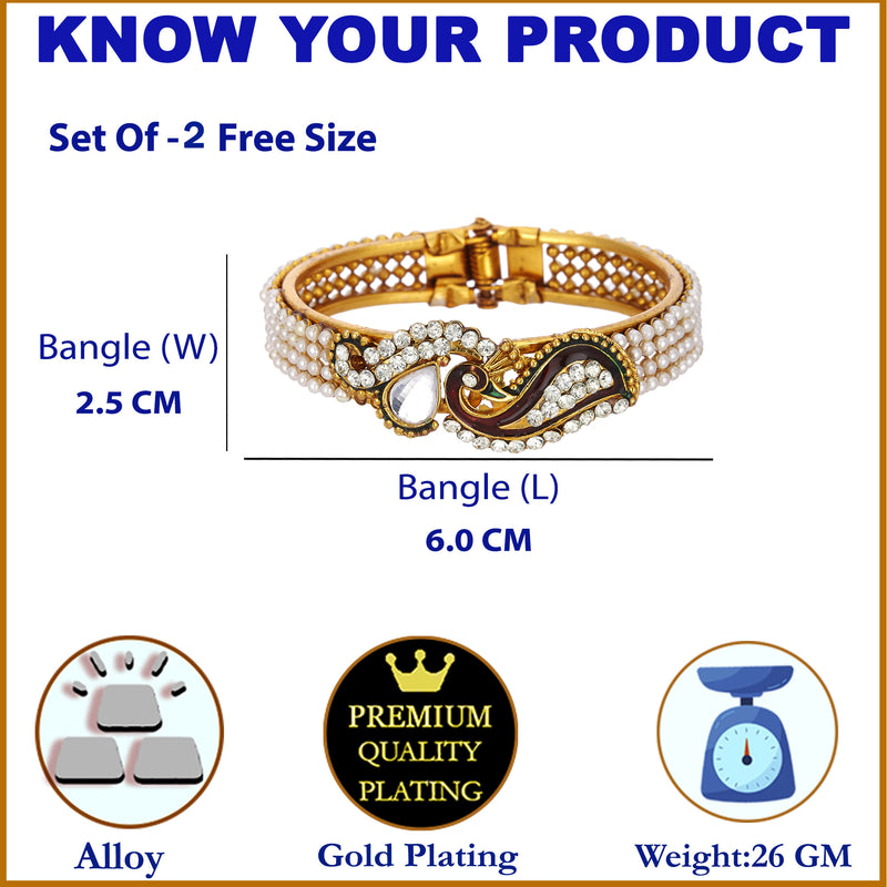 Dancing Peacock American Diamond Gold Plated Bracelet/Kada