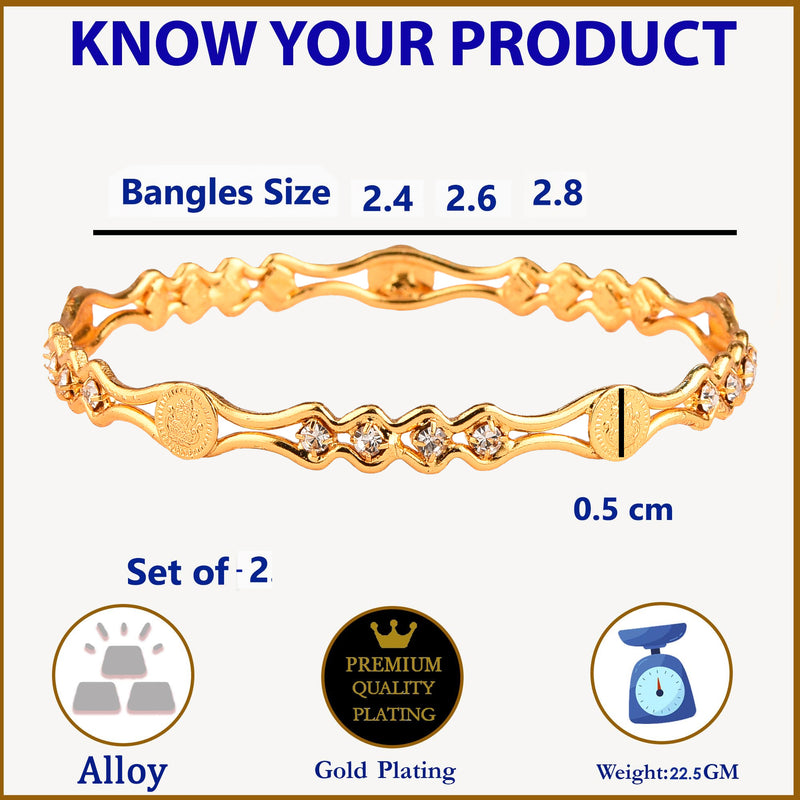 Bangle Gold Plated CZ Studded Queen Victoria Inspired Coin Kada Bangle Set Jewellery For Girl and Women