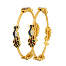 Zeneme Designer Peacock Design Gold Plated Jewellery Bangles for Women and Girls Set of 2
