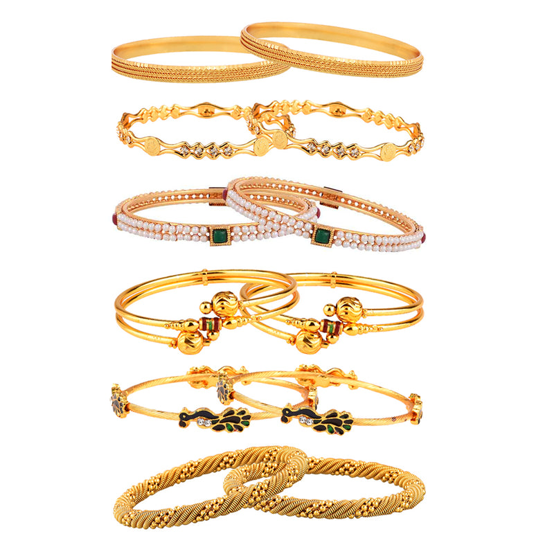 Set Of 12 Gold-Plated Classic Textured Multi Design Handcrafted Bangles