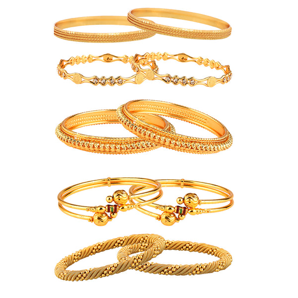 Set Of 10 Gold-Plated Classic Textured Multi Design Handcrafted Bangles