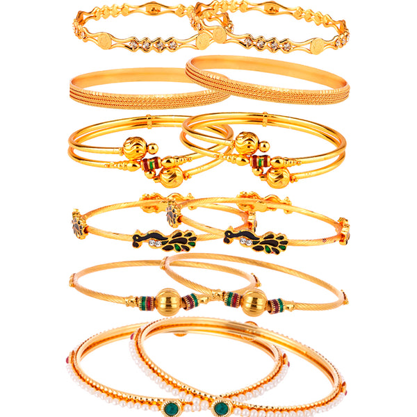 Set Of 12 Gold-Plated Classic Textured Multi Design Handcrafted Bangles
