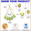 Gold-Plated Green-Yellow Floral White Pearls Beaded Haldi & Mehendi Jewellery Set with Maang Tikka & Haathphool