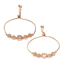 Rose Gold Plated American Diamond Studded Heart & Star Charm Adjustable Bracelet Combo Set of 2