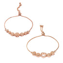 Rose Gold Plated American Diamond Studded Halo Heart & Round Charm Adjustable Bracelet Combo Set of 2