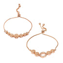 Rose Gold Plated American Diamond Studded Round & Halo Round Charm Adjustable Bracelet Combo Set of 2