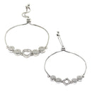 Rhodium Plated Silver Toned American Diamond Studded Halo Heart & Square Charm Adjustable Bracelet Combo Set of 2