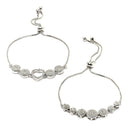 Rhodium Plated Silver Toned American Diamond Studded Heart & Round Charm Adjustable Bracelet Combo Set of 2