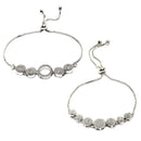 Rhodium Plated Silver Toned American Diamond Studded Halo Round & Round Charm Adjustable Bracelet Combo Set of 2