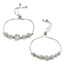 Rhodium Plated Silver Toned American Diamond Studded Round & Star Charm Adjustable Bracelet Combo Set of 2