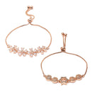 Rose Gold Plated  American Diamond Studded Pink Floral Design & Halo Star Charm Adjustable Bracelet Combo Set of 2