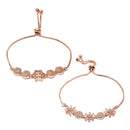 Rose Gold Plated  American Diamond Studded Floral & Star Charm Adjustable Bracelet Combo Set of 2
