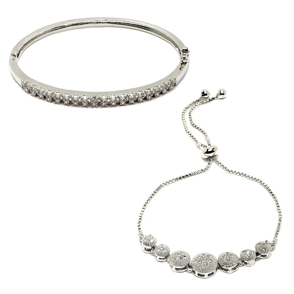 Rhodium Plated Silver Toned American Diamond Studded Bracelet combo Set of 2