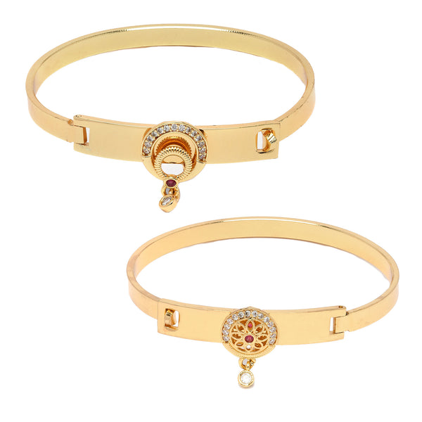 Gold Plated Minimal Design Drop CZ Studded Cuff Bracelet Set Of 2