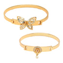 Gold Plated Minimal Design Butterfly & Drop CZ Studded Cuff Bracelet Set of 2