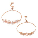 Rose Gold Plated Halo Star Charm Beaded & Floral Design  Set Of 2 Stackable Adjustable Bracelet