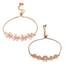 Rose Gold Plated Halo Star Charm Beaded & Floral Design Set of 2 Adjustable Stackable Bracelets