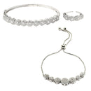 Rhodium Plated Silver Toned American Diamond Studded  Round Charm Bracelet Combo Set of 2 With Ring