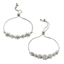 Rhodium Plated Silver Toned American Diamond Studded Floral Design & Round Charm Adjustable Bracelet Combo Set of 2